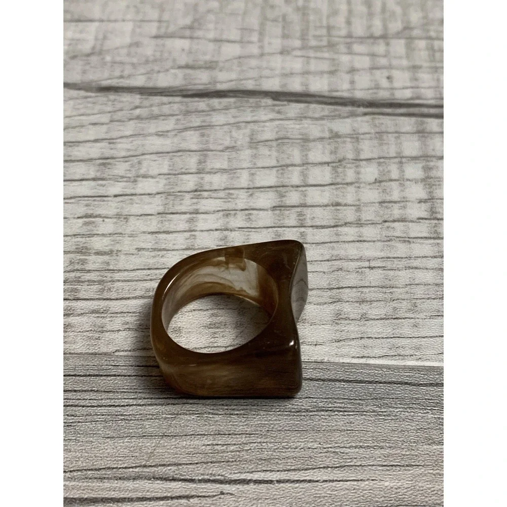 Colorful Acrylic Ring - Transparent Resin Geometric Brown Square Irregular Ring